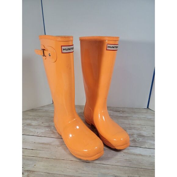 Hunter Youth Kids 4/5‎ Original Gloss Bright Orange Rubber Wellies